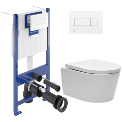 Villeroy & Boch Pack WC Bâti-support + WC Swiss Aqua Technologies sans bride et fixations invisibles + Plaque blanche (ViConnectSATrimless-2-DE)