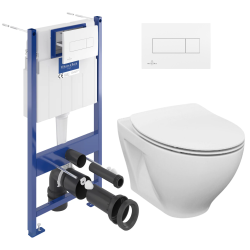 Pack WC bâti-support + WC Cersanit Dormo sans bride + Abattant softclose + Plaque blanche (ViConnectDormo-2)