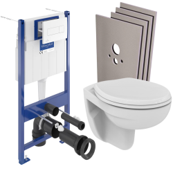 Pack WC bâti-support + WC Porcher sans bride + Abattant + Plaque blanche + Set d'habillage (ViConnectPorcher-2-sabo)