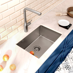 Ceramia Timeless Évier de cuisine sous plan inox 304, 1 bac, 55x45x21 cm, Gun Metal brossé PVD