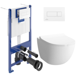 Pack WC Bâti-support ViConnect Pro + WC sans bride Sento SmoothFlush + Abattant softclose + Plaque double touche blanche