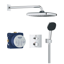 Precision Set de douche encastrée avec mitigeur thermostatique + Douche de tête + Douchette 2 jets, chrome (G34882000)