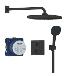 Precision Set de douche encastrée avec mitigeur thermostatique + Douche de tête + Douchette 2 jets, noir mat (G348822430)