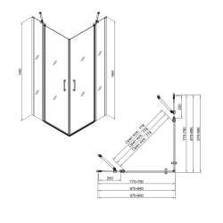 Swiss Aqua Technologies Fusion Portes de douche acces en angle pivotantes 100x100cm anticalcaire avec profilés noir mat (SATFUDP100100C)