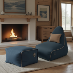 Soo Santaï Buddy&apos;s Rest fauteuil poire + repose pieds 90x60x85/45x60x35cm intérieur déhoussable, surpiqûres, Bleu jeans (BINDR9080-1)