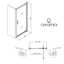 Zenith Porte de douche 80x195cm pivotante anticalcaire avec profilés Chrome brillant (CERAHZ80C)