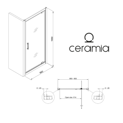 Zenith Porte de douche 90x195cm pivotante anticalcaire avec profilés Noir mat (CERAHZ90B)